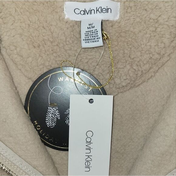 NWT Calvin Klein Beige Tan Fleece 1/2 Zip Pullover M - Picture 10 of 12